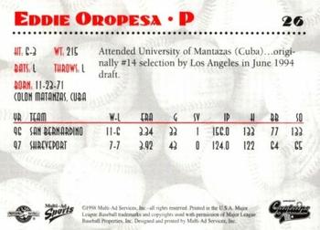 1998 Multi-Ad Shreveport Captains #26 Eddie Oropesa Back