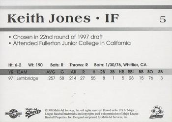 1998 Multi-Ad South Bend Silver Hawks #5 Keith Jones Back