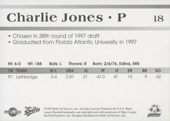 1998 Multi-Ad South Bend Silver Hawks #18 Charlie Jones Back