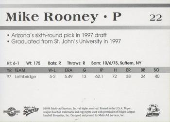 1998 Multi-Ad South Bend Silver Hawks #22 Mike Rooney Back