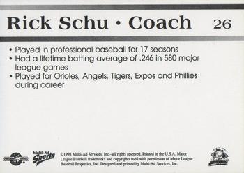 1998 Multi-Ad South Bend Silver Hawks #26 Rick Schu Back