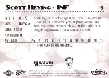 1998 Multi-Ad St. Catharines Stompers #5 Scott Heying Back