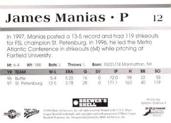 1998 Multi-Ad St. Petersburg Devil Rays #12 James Manias Back