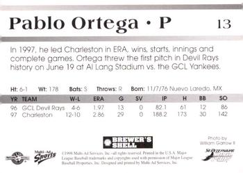 1998 Multi-Ad St. Petersburg Devil Rays #13 Pablo Ortega Back