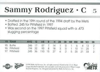 1998 Multi-Ad St. Lucie Mets #5 Sammy Rodriguez Back