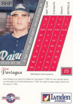 1998 Blueline Q-Cards Tacoma Rainiers #23 Jose Paniagua Back