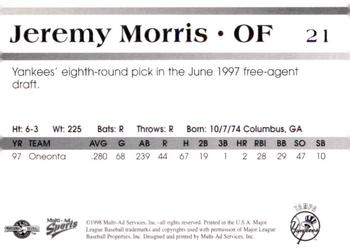 1998 Multi-Ad Tampa Yankees #21 Jeremy Morris Back