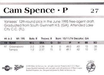 1998 Multi-Ad Tampa Yankees #27 Cam Spence Back