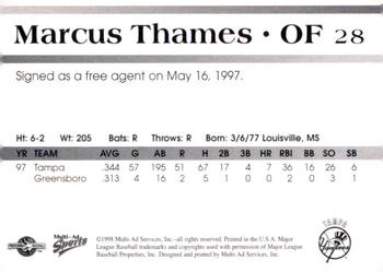 1998 Multi-Ad Tampa Yankees #28 Marcus Thames Back