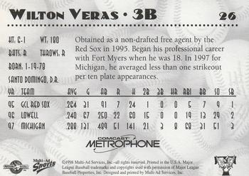 1998 Multi-Ad Trenton Thunder #26 Wilton Veras Back