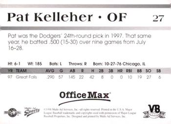 1998 Multi-Ad Vero Beach Dodgers #27 Pat Kelleher Back