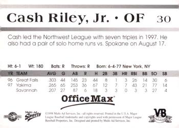 1998 Multi-Ad Vero Beach Dodgers #30 Cash Riley  Back