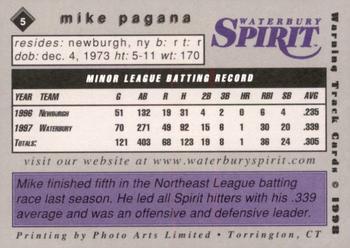 1998 Warning Track Waterbury Spirit #5 Mike Pagana Back