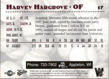 1998 Multi-Ad Wisconsin Timber Rattlers #17 Harvey Hargrove Back