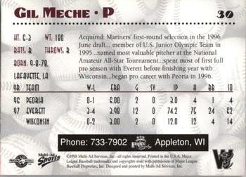 1998 Multi-Ad Wisconsin Timber Rattlers #30 Gil Meche Back