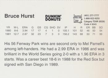 1997 Dunkin' Donuts Pawtucket Red Sox 25th Anniversary All-Stars #NNO Bruce Hurst Back