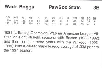 1997 Pawtucket Red Sox 25th Anniversary #NNO Wade Boggs Back