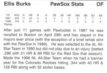 1997 Pawtucket Red Sox 25th Anniversary #NNO Ellis Burks Back