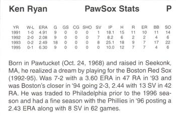1997 Pawtucket Red Sox 25th Anniversary #NNO Ken Ryan Back