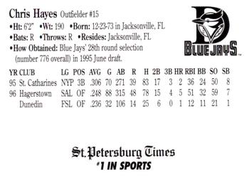 1997 St. Petersburg Times Dunedin Blue Jays Family Night #NNO Chris Hayes Back