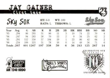 1997 Colorado Springs Sky Sox All-Time Team #23 Jay Gainer Back