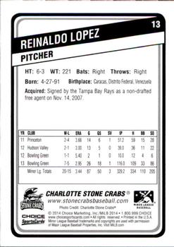 2014 Choice Charlotte Stone Crabs #13 Reinaldo Lopez Back