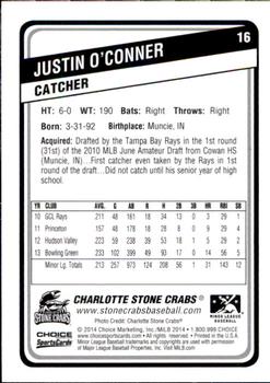 2014 Choice Charlotte Stone Crabs #16 Justin O'Conner Back