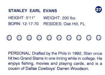 1997 Batavia Clippers #27 Stanley Evans Back
