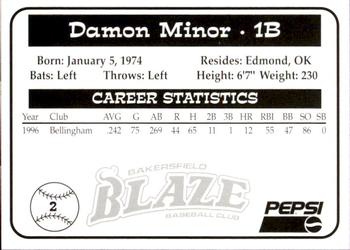 1997 Bakersfield Blaze (SGA) #2 Damon Minor Back