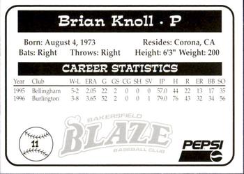 1997 Bakersfield Blaze (SGA) #11 Brian Knoll Back