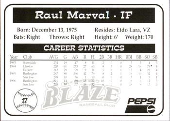 1997 Bakersfield Blaze (SGA) #17 Raul Marval Back