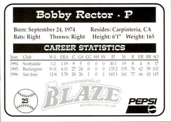1997 Bakersfield Blaze (SGA) #25 Bobby Rector Back