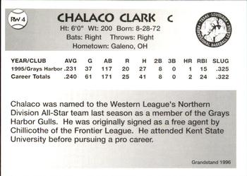 1996 Grandstand Rio Grande Valley WhiteWings #RW4 Chalaco Clark Back