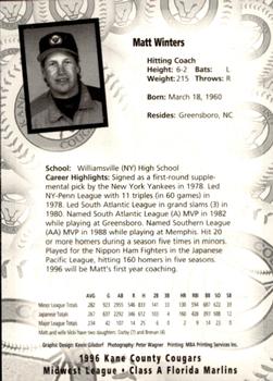 1996 Kane County Cougars #NNO Matt Winters Back