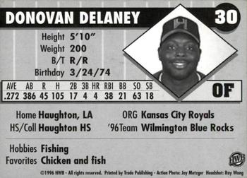 1996 HWB Honolulu Sharks #30 Donovan Delaney Back