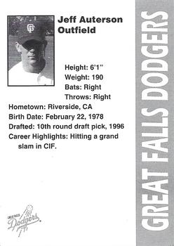 1996 Great Falls Dodgers #27 Jeff Auterson Back