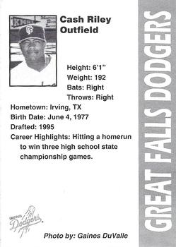 1996 Great Falls Dodgers #31 Cash Riley Back