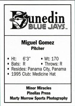 1996 Dunedin Blue Jays Update #NNO Miguel Gomez Back