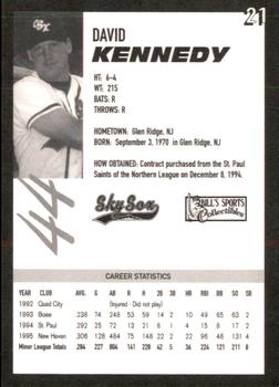 1996 Colorado Springs Sky Sox #21 David Kennedy Back