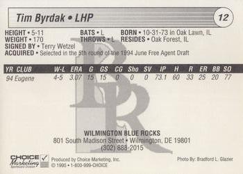 1995 Choice Wilmington Blue Rocks #NNO Tim Byrdak Back