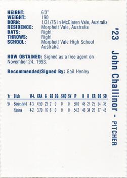 1995 Vero Beach Dodgers #NNO John Challinor Back