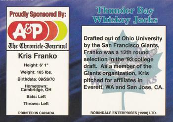 1995 R.E.L. Thunder Bay Whiskey Jacks #NNO Kris Franko Back