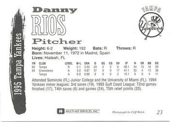 1995 Tampa Yankees #23 Danny Rios Back