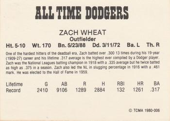1980 TCMA All Time Brooklyn/Los Angeles Dodgers (Black Backs) #006 Zack Wheat Back