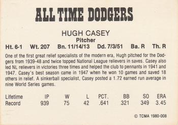 1980 TCMA All Time Brooklyn/Los Angeles Dodgers (Black Backs) #008 Hugh Casey Back