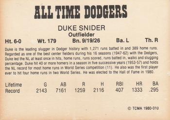 1980 TCMA All Time Brooklyn/Los Angeles Dodgers (Black Backs) #010 Duke Snider Back