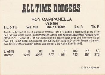 1980 TCMA All Time Brooklyn/Los Angeles Dodgers (Black Backs) #011 Roy Campanella Back