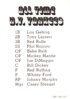 1980 TCMA All Time New York Yankees Set B #003 Lou Gehrig Back