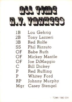 1980 TCMA All Time New York Yankees Set B #004 Phil Rizzuto Back