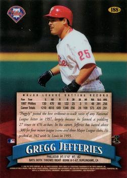 1998 Finest - No-Protectors Refractors #188 Gregg Jefferies Back